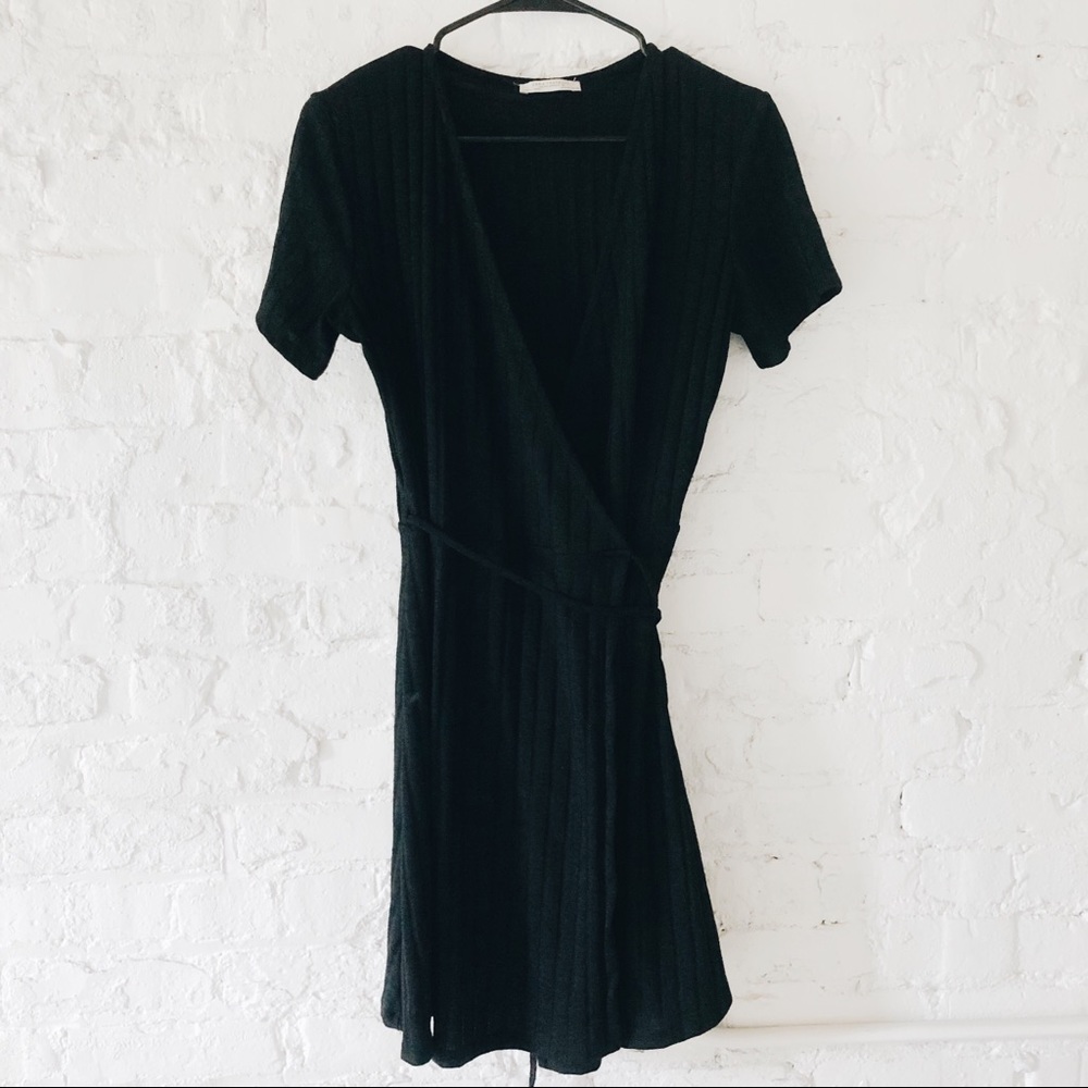 Zara black ribbed wrap dress